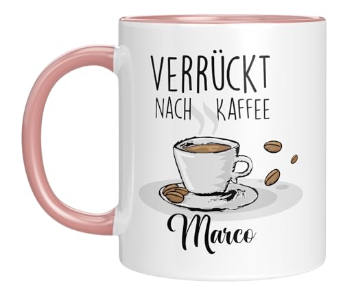 TASSENTICKER - Verrückt nach Kaffee - Tasse personalisiert mit Namen - Kaffeetasse mit Spruch - lustige Geschenkidee - Kaffeeliebhaber - Geburtstagsgeschenk (Rosa) von TASSENTICKER