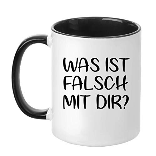 TassenTicker - ''Was ist falsch mit dir?' - Kaffeetasse - Tasse - Arbeit - Geschenk - lustige Tasse (Schwarz) von TassenTicker