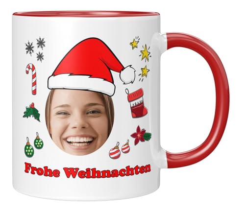 TassenTicker - lustige Weihnachtstasse - Personalisierte Kaffeetasse - Wunschnamen - Geschenk für Familie, Freunde, Mann und Frau - Weihnachtsmütze - rot von TassenTicker