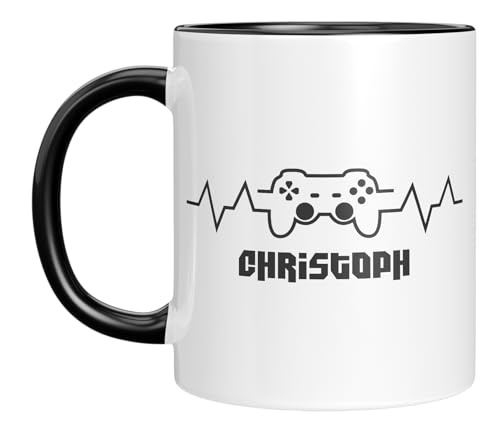 TassenTicker - personalisierte Tasse mit Namen - Gamer Kaffeetasse - Gaming - Geschenkidee - Controller Motiv - Geburtstagsgeschenk - Mug -Schwarz von TassenTicker