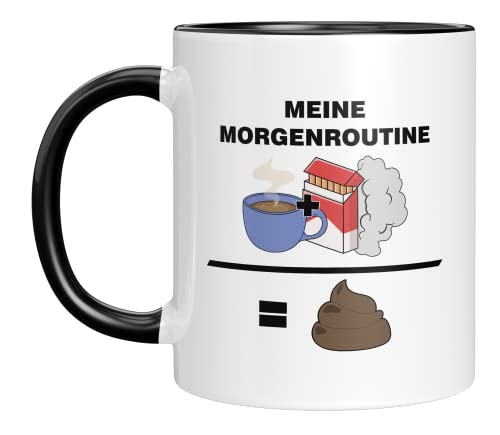 TASSENTICKER Kaffee Kippende Scheißbecher Lustige Geschenke Für Männer - Zigarettenbecher Mit Lustigem Spruch - Meine Morgenroutine - Kaffeebecher Geschenk Für Männer - Kaffeetassen - Schwarz/Weiß von TASSENTICKER