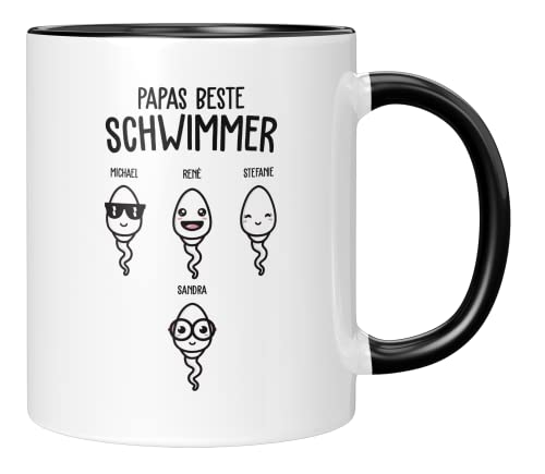 TassenTicker - Papas beste Schwimmer - Personalisiert - bester Papa - Geschenke - Geburtstag - Vatertag - Vatertagsgeschenk - Vater Geburtstagsgeschenk (4 Kinder), Sper01 von TassenTicker