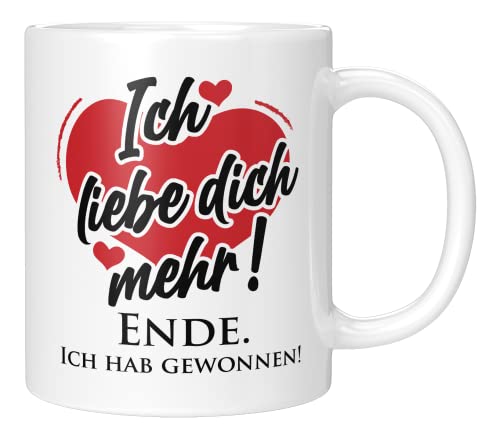 TASSENTICKER - Tasse mit Spruch - Ich liebe dich mehr - Geschenk für die Freundin, Freund - Valentinstag - Jahrestag - Weihnachten - Ehe (Weiss) von TASSENTICKER