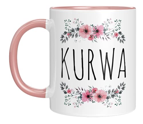 TASSENTICKER - Tasse mit Spruch Kurwa - lustig - beidseitig bedruckt - Kaffeetasse - Arbeit - Büro - Geschenkideen für Kollegen/Kollegin (Rosa) von TASSENTICKER