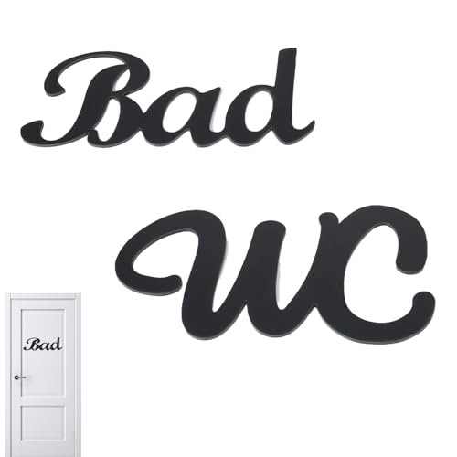 2 Stück WC Bad Schild, 15 * 10 cm WC Schild Selbstklebend 21 * 9 cm Bad Aufkleber Toiletten Aufkleber Toilettenschild Selbstklebend Schwarz Deko für Toilettentür für Innen und Außenbereiche (Schwarz) von TASSFROO