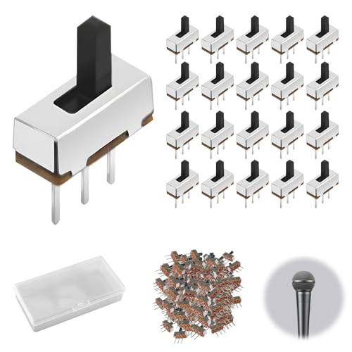 200PCS Mini Schiebeschalter, DIY 3 Pin 2 Positionen Panel Schiebeschalter SPDT Vertikaler Mikroschiebeschalter SS12D00 Mikro-Mini-Kippschalter 0,5A 50V DC 3mm für Spielzeug Audiogeräte Heimwerker von TASSFROO