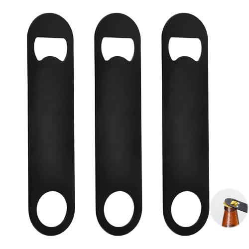 3 Stück Flaschenöffner Edelstahl, Barkeeper Bierflaschenöffner Flaschenöffner Kapselheber Bieröffner Bierflaschenöffner Schwarz Flacher Barkeeper Bieröffner für Männer Frauen Küche Bar Party von TASSFROO