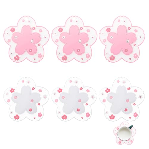 6 Stück Sakura Untersetzer, Kaffeematte Untersetzer Gläser rutschfest Glasuntersetzer Silikon Glasuntersetzer Tischschale Tassenuntersetzer mit Kirschblüten für Zuhause Tee Tasse (3 Rosa +3 Weiß) 6 Stück Sakura Untersetzer, Kaffeematte Untersetzer Gläser rutschfest Glasuntersetzer Silikon Glasuntersetzer Tischschale Tassenuntersetzer mit Kirschblüten für Zuhause Tee Tasse (3 Rosa +3 Weiß) von TASSFROO