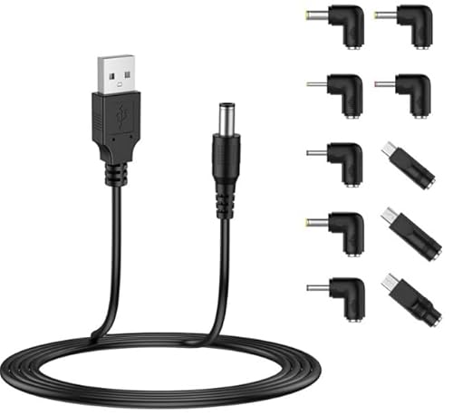 TASSFROO Hohlstecker 5V USB Kabel auf DC Stecker Adapterkabel, Aufladekabel 10 in 1 Stecker 5,5 mm x 2,1 mm Universal-Ladekabel für Kameras LED Streifen Router TV Box Tablets Webcam Router Recorder von TASSFROO