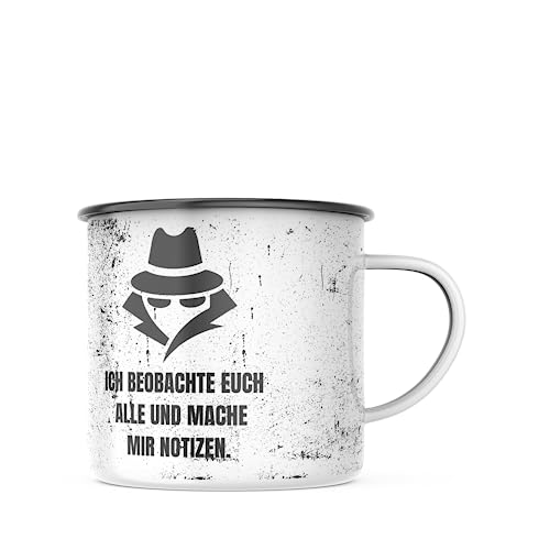 Emaille Tasse Ich beobachte euch - Detektiv Motiv - 300 Milliliter Kapazität, Spülmaschinenfest, lustiges Geschenk für Familie, Partner und Freunde - Für jeden Anlass von TASSen NeRD