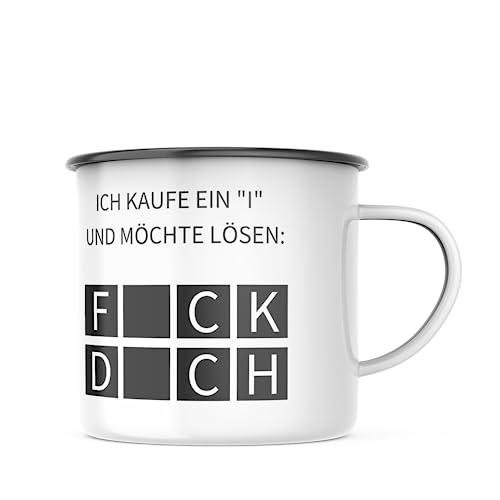 Emaille Tasse Ich kaufe ein I - Buchstaben Motiv - 300 Milliliter Kapazität, Spülmaschinenfest, lustiges Geschenk für Familie, Partner und Freunde - Für jeden Anlass von TASSen NeRD