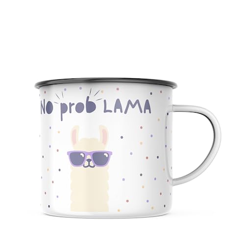 Emaille Tasse No Problama - Lama Motiv - 300 Milliliter Kapazität, Spülmaschinenfest, lustiges Geschenk für Familie, Partner und Freunde - Für jeden Anlass von TASSen NeRD