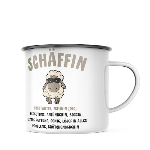 Emaille Tasse Schäffin - Schaf Motiv - 300 Milliliter Kapazität, Spülmaschinenfest, lustiges Geschenk für Familie, Partner und Freunde - Für jeden Anlass von TASSen NeRD