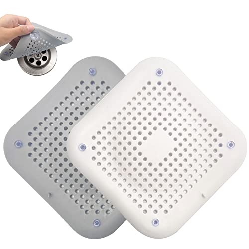 2 Stück Abfluss Haarfänger mit 4 Saugnäpfen, Silikon Abflusssieb Haarsieb Dusche Home Drain Strainer Cover Abflusssiebe für Badzimmer Badewanne und Küche Waschbecken (Weiß, Grau) von TATAFUN