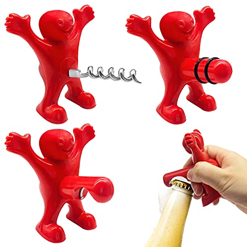 3 Stück Roter Mann Flaschenöffner, Weinflasche Stopper, Korkenzieher Stopfen Stopper Set Lustiges Geschenk für Weihnachten von TATAFUN