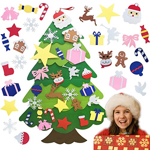 Filz Weihnachtsbaum, 3.67ft DIY Weihnachtsbaum Weihnachten Set Hängend Dekor, 25 Stück Abnehmbare Ornamente, Weihnachtstür Wandbehang Dekorationen von TATAFUN