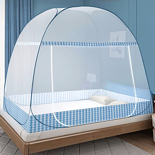 Moskitonetz Bett Pop Up, Faltbares Bett-Moskitonetz, Tragbares Reise-moskitonetz, Moskito-Campingzelt für Schlafzimmer Outdoor Camping, Einfache Installation, Feinmaschig(190x100x100 cm, Blau) von TATAFUN
