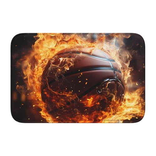 TATAUU Basketball On Fire and Water Flame Splashing Hem Pad 40x60 Weich und bequem, rutschfest und verschleißfest, mit verschiedenen Mustern, geeignet für Zuhause und Büro. von TATAUU