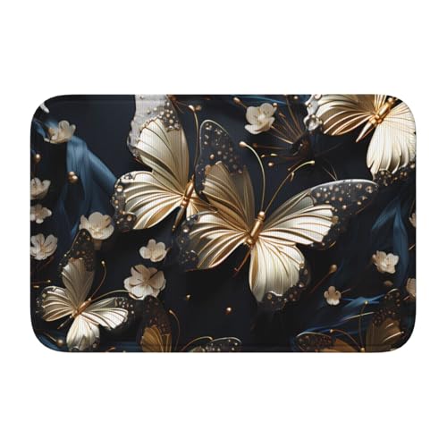 TATAUU Gold Weiß Schmetterlinge Schwarz Saumpolster 40x60 Weich und bequem, rutschfest und verschleißfest, mit verschiedenen Mustern, geeignet für Zuhause und Büro. von TATAUU