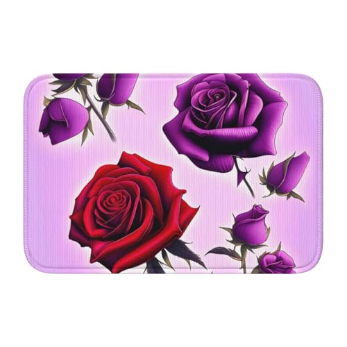 TATAUU Rote und lila Rosen Saumpolster 40x60 Weich und bequem, rutschfest und verschleißfest, mit verschiedenen Mustern, geeignet für Zuhause und Büro. von TATAUU