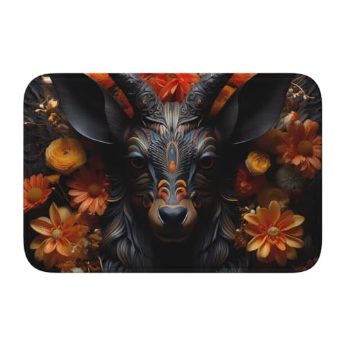 TATAUU Schwarze Antilope mit Blumen Saumpolster 40x60 Weich und bequem, rutschfest und verschleißfest, mit verschiedenen Mustern, geeignet für Zuhause und Büro. von TATAUU