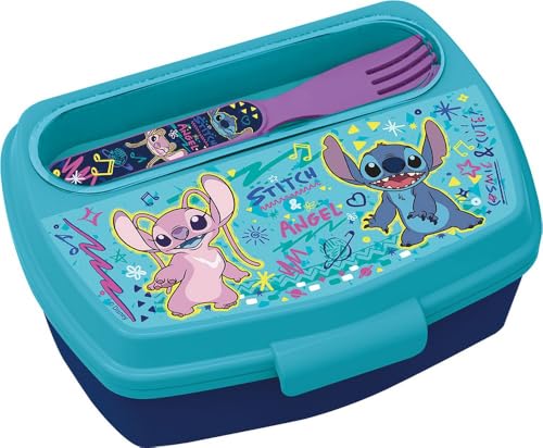 Disney Stitch Lunchbox für Kinder inklusive Besteck — BPA-freie Lunchbox aus Kunststoff für die Schule — sicherer, leichter und farbenfroher Verschluss, perfekt für den Kindergarten, von TATAWAY