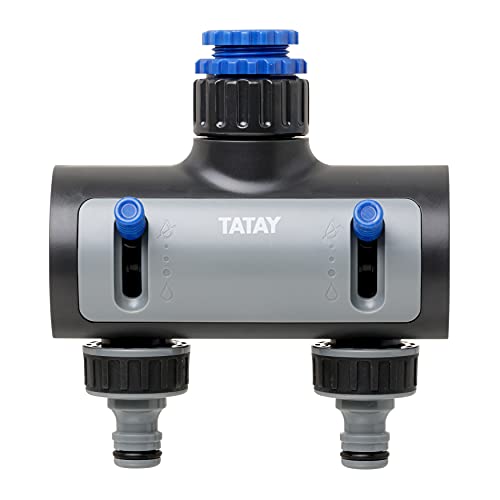TATAY 2-Wege-Verteiler Premium, Für 1/2", 3/4" und 1" Wasserhähne, Universalverbinder, Regulator, Sonnenschutz, Einfache Installation, Grau - Schwarz von TATAY