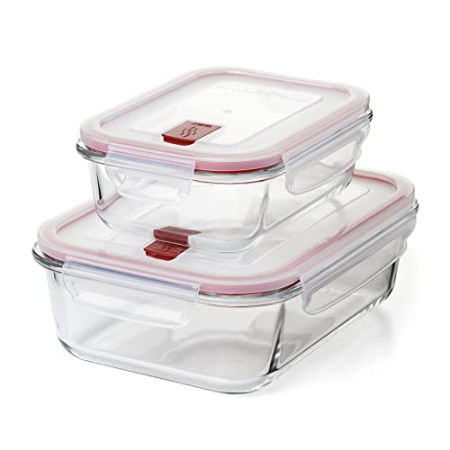 TATAY 2er-Set Cook&Eat Food Lunchboxen (0.64L und 1.5L), Glas, luftdicht, Klippdeckel, BPA-frei, Mikrowellen-, Ofen-, Gefrier- und Spülmaschinenfest, Rote Farbe von TATAY