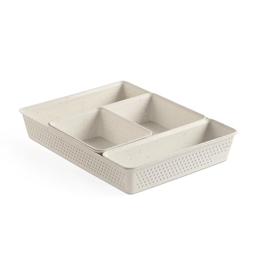 TATAY 4 Stück Schubladen-Organizer (1 Stück Slim + 1 Stück A6 + 1 Stück A5 + 1 Stück A4) Bohol, Polypropylen, BPA frei, 100 % Recyceltes Material, Beige von TATAY