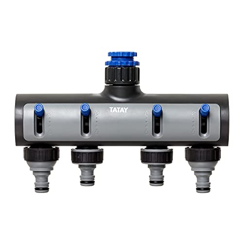 TATAY 4-Wege-Verteiler Premium, Für 1/2", 3/4" und 1" Wasserhähne, Universalverbinder, Regulator, Sonnenschutz, Einfache Installation, Grau - Schwarz von TATAY