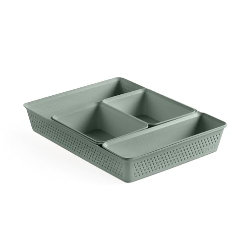 TATAY 5 Stück Schubladen-Organizer (Slim + A6 + A5 + A4) Bohol, Polypropylen, BPA frei, 100% Recyceltes Material, Grün von TATAY