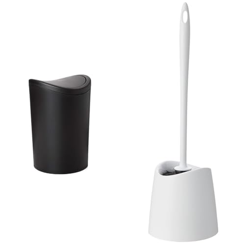 TATAY Badezimmer Mülleimer und Toilettenbürste | Schwarzer Badezimmer Mülleimer mit Schwingdeckel | 6L Kapazität | Weiße Toilettenbürste | Badezimmer Mülleimer Set Langlebig, 100% Recycelbar von TATAY