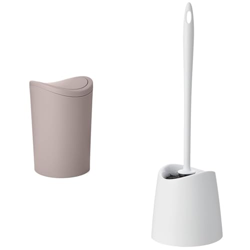 TATAY Badezimmer Mülleimer und Toilettenbürste | Taupe Badezimmer Mülleimer mit Schwingdeckel | 6L Kapazität | Weiße Toilettenbürste | Badezimmer Mülleimer Set Langlebig, 100% Recycelbar von TATAY