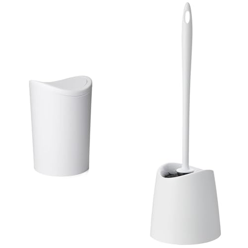 TATAY Badezimmer Mülleimer und Toilettenbürste | Weißer Badezimmer Mülleimer mit Schwingdeckel | 6L Kapazität | Weiße Toilettenbürste | Badezimmer Mülleimer Set Langlebig, 100% Recycelbar von TATAY