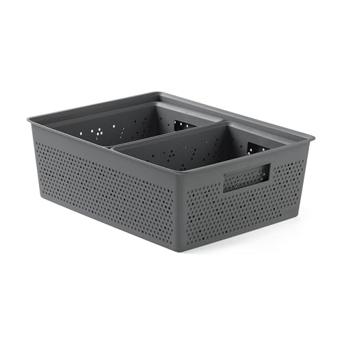 TATAY Bohol Aufbewahrungsboxen, rechteckig, 2 x 4 l + 1 x 12 l, Polypropylen, BPA-frei, 100% recycelter Kunststoff, Anthrazit, Maße: 30 x 39 x 13,5 cm, 3 Stück von TATAY