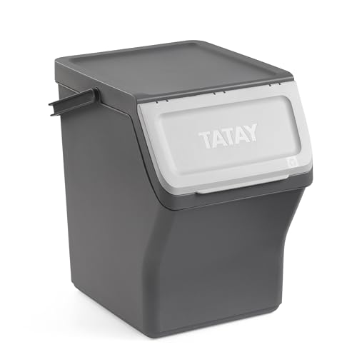 TATAY Mülltrennsystem Easy Waste 20L | Recycling Behälter | Modular und Stapelbar | Deckel mit Klicksystem | Integrierter Tragegriff | Aus Recyceltem Material | 35x27x36 cm – Grau TATAY Mülltrennsystem Easy Waste 20L | Recycling Behälter | Modular und Stapelbar | Deckel mit Klicksystem | Integrierter Tragegriff | Aus Recyceltem Material | 35x27x36 cm – Grau von TATAY