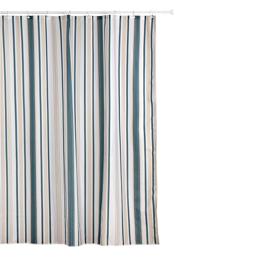 TATAY Duschvorhang Stoff 220x200 cm | Mit 16 Ringen | Waschbarer Duschvorhang Modernes Design | Strapazierfähiges Polyester | Modell Nature – Weiß & Beige von TATAY