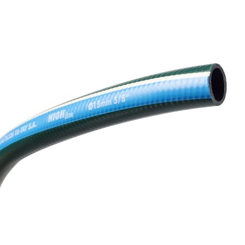 TATAY Gartenschlauch High Line 15 Meter Ø5/8" 15mm, 3 Schichten, Made in Italien, Widerstandsfähigkeit 25 bar und +40°/-10°, Gestrickt, Cadmium- und bleifrei, BPA-frei, Anti-UV. Farbe Grün von TATAY