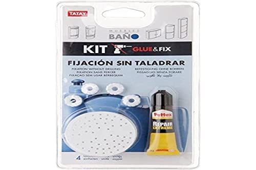 TATAY Klebeset für Badezimmerschränke | Bohrfreie Befestigungsbasen für Badezimmerschrank | Jeder Kleber hält bis zu 6 kg | Keine Flecken oder Schäden an Fliesen | Material: ABS - Kit Glue & Fix von TATAY