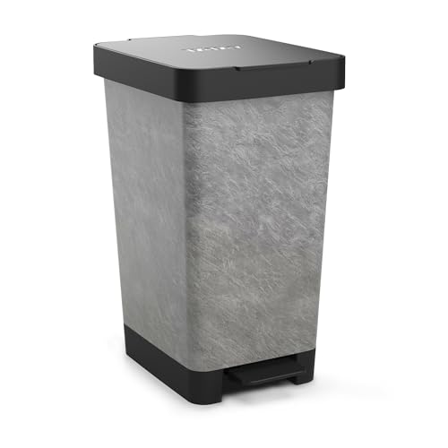 TATAY Smart Deco 25L Mülleimer mit Pedal | Kompaktes und funktionales Design | Für Innen und Außen | Für 30L Beutel | BPA-freier widerstandsfähiger Kunststoff | 26x36x47cm, Stein von TATAY