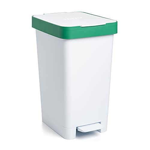 TATAY Smart 25L Mülleimer mit Pedal | Recyclingbehälter | Kompaktes und funktionales Design | Für Innen und Außen | Für 30L Beutel | BPA-freier recycelter Kunststoff | 26x36x47cm, Weiß, Glas von TATAY