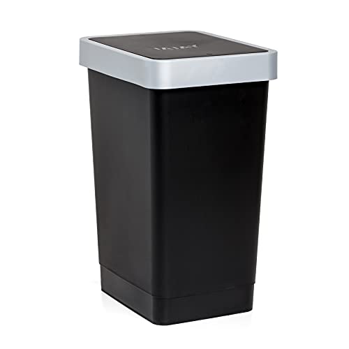 TATAY Mülleimer Küche Smart, 25L Fassungsvermögen, Schwingdeckel, Polypropylen, BPA-frei, 30L Müllsack. Schwarz. Maße 26 x 34 x 47 cm von TATAY
