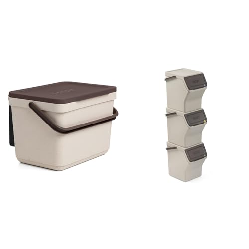 TATAY Mülltrennsystem Küche | 1 Biomülleimer Smart 6L mit Halterung und Schrauben + 3 Easy Waste Recycling Behälter 20L Ecohome | Kompakt & Modular | Aus Recyceltem Material von TATAY