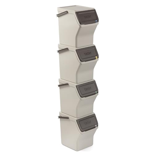 TATAY Mülltrennsystem Easy Waste 20L | 4er Set Recycling Behälter | Modular und Stapelbar | Deckel mit Klicksystem | Integrierter Tragegriff | Aus Recyceltem Material | 35x27x36 cm – Ecohome von TATAY