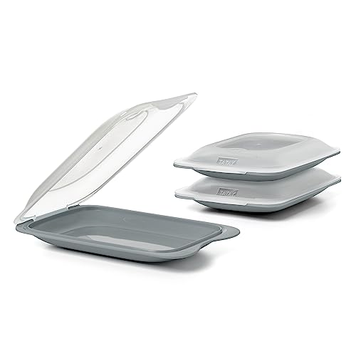 TATAY Aufschnittboxen für Kühlschrank | 3er Set Mini | Frischhaltedosen mit Deckel, Stapelbar | Geeignet für Gefrierschrank, Mikrowelle und Spülmaschine | BPA-frei, 12x3,1x18 cm, Grau von TATAY