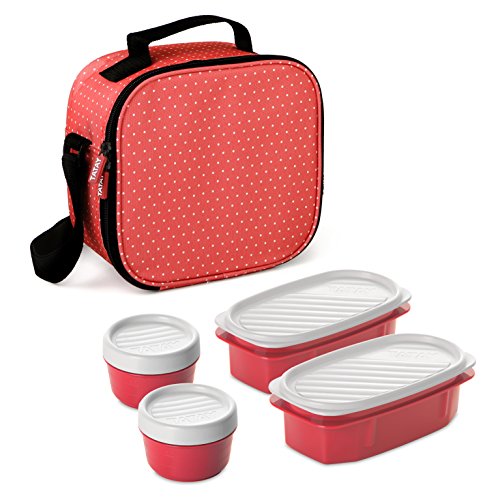 Tatay Kühltasche Klein, 3L Kapazität, 4 Kunststoff Frischaltendosen (2 x 0,5 l, 2 x 0,2 l) BPA frei, Rot mit Punkten. Messen 22,5 x 10 x 22 cm von TATAY