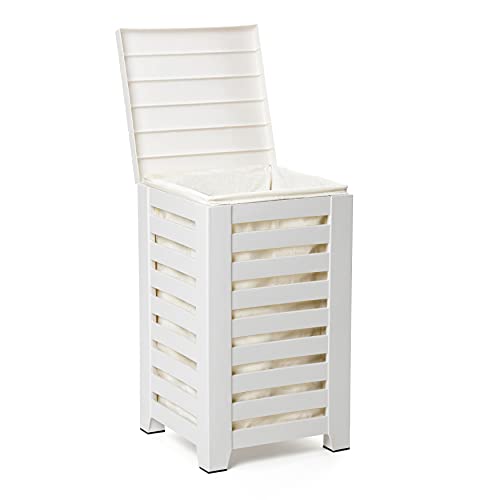 TATAY Dirty Clothes Basket 55L | Includes Washable Inner Bag | Easy Assembly in 5 Minutes | Durable Polypropylene | Modern and Elegant Design | Wood-Look Plastic Bin | 34 x 34 x 58 cm - White von TATAY