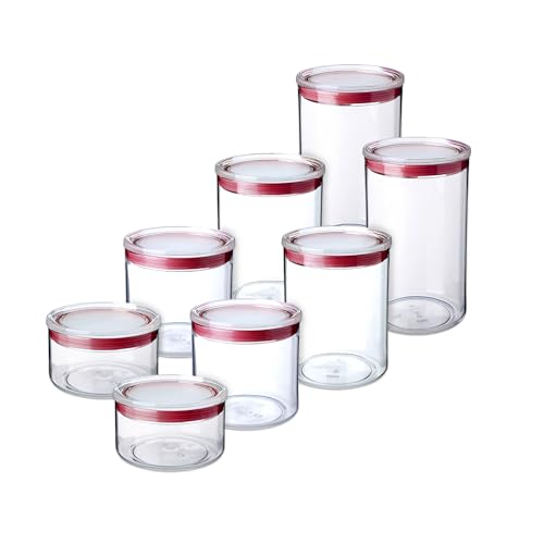TATAY Vorratsdosen mit Deckel - 8er Vorratsdosen Set (2x0,5L, 2x1, 2x1,5L, 2x2L), BPA-frei, Spülmaschinenfest, Stapelbar, Transparent, Rot von TATAY