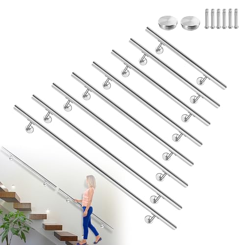TATIVALO Edelstahl Handlauf Geländer Treppengeländer, 150cm Wandhandlauf Treppe Wandhalter Haltegriff Stange inkl. Wandhalterung und Montagematerial von TATIVALO