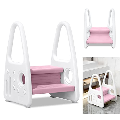 TATIVALO Tritthocker Kinder mit 2 Stufen HDPE Doppeltritthocker Bad Toiletten Schlafzimmer Tragfähigkeit von 50 kg, Rosa von TATIVALO